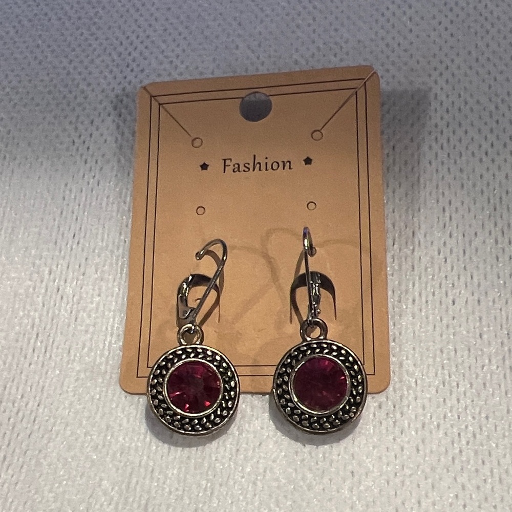Ruby Red and Silver Drop Earrings
